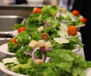 salads lined up in the kitchen